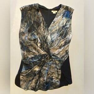 Helmut Lang Sleeveless Draped Silk Marble Top, size L